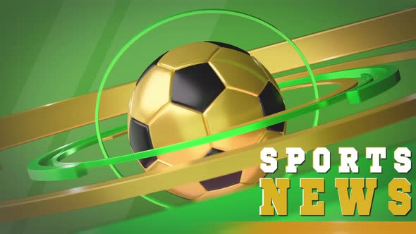 Golden Soccer Ball Rotates on a Green Background alt