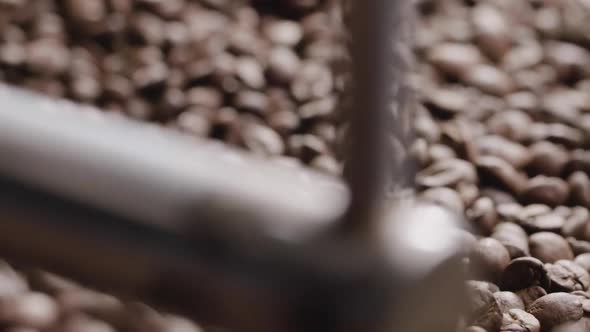 Close up of Coffee beans being turned in roast