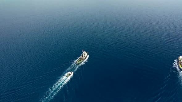 Ship Tug Sails to Port Aerial Videography Turkey Alanya