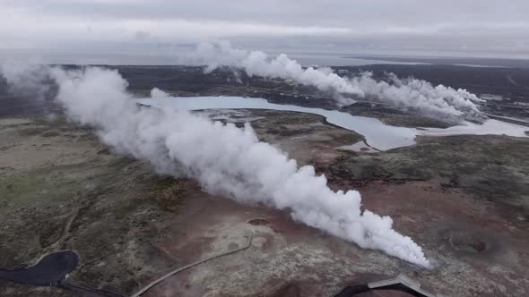 Aerial view of Gunnuhver hot springs in Iceland