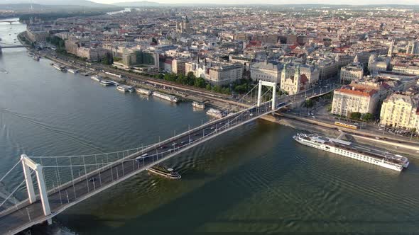 Aerial view of Elisabeth Bridge in Budapest, Hungary, Europe