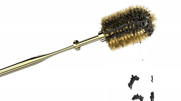 Gold Toilet Brush with Black Liquid on White