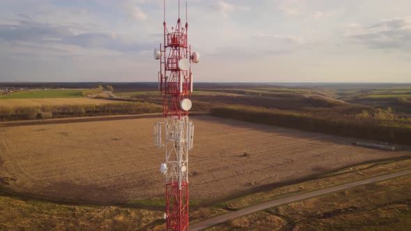 Telecom tower witn 5G and 4G network, telecomunication base station
