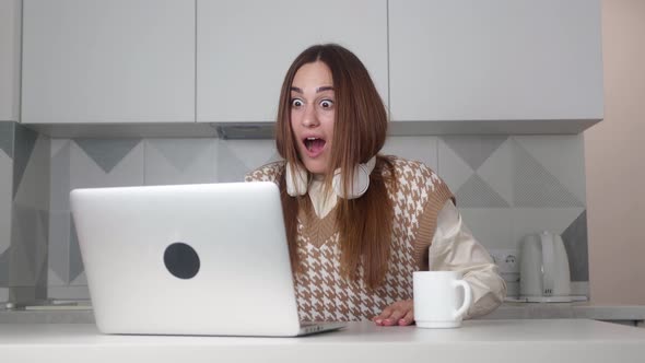 Yes This is Awsome Excited Business Woman Checking Email Reading Great News on Laptop