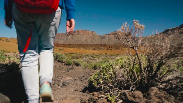 Active Hiker Woman Hiking on Teide National Park