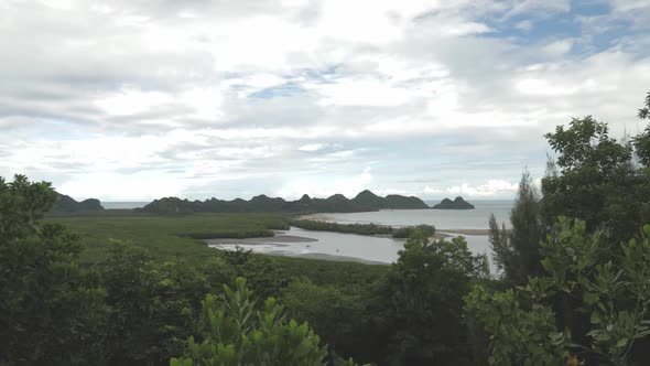 Looking at the bay on a viewpoint in Thailand. (Time Lapse)