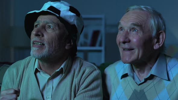 Aged Football Fans Watching Tv Match Cheering for Favorite Team, Entertainment