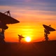 Three Radio Telescopes Against Scenic Sunset Exploring Evening Sky - VideoHive Item for Sale