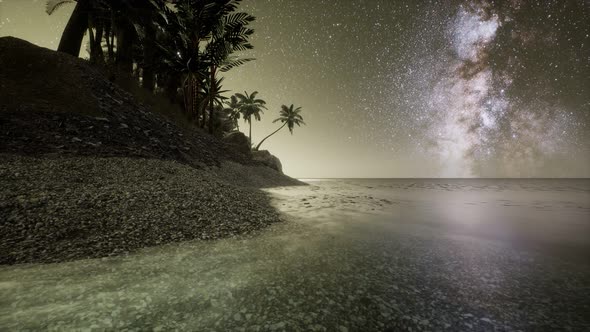 Beautiful Fantasy Tropical Beach with Milky Way Star in Night Skies alt