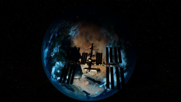 International Space Station in Outer Space Over the Planet Earth Orbit alt