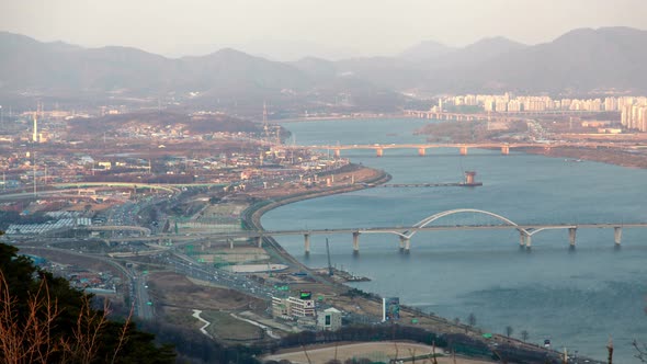 Aerial View Traffic Transport Junction Korea, Seoul