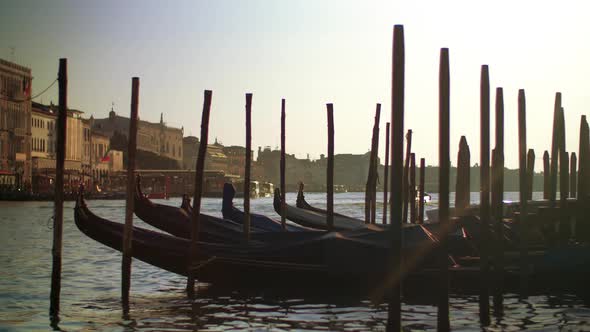Gondola Boats in Venice Italy in Their Moorings