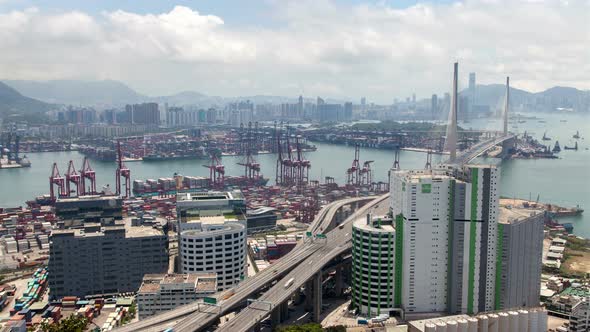 Container Port Large Hong Kong Harbour By Modern Buildings