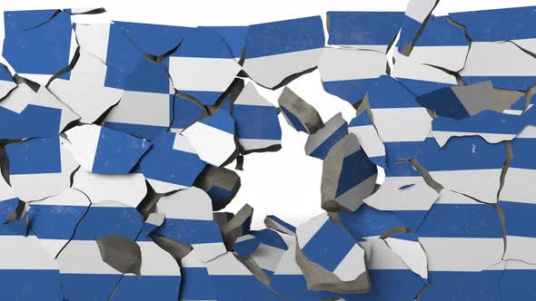 Crushing Concrete Wall with Flag of Greece