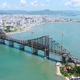 Hercilio Luz suspension bridge (Florianopolis, Brazil) Aerial view - VideoHive Item for Sale