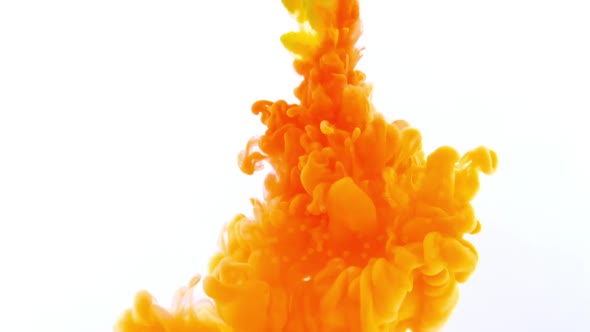Drop of orange Ink color paint falling on water