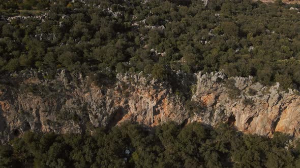 Beautiful Landscape Aerial View From Drone Over Olive Garden Camping Amazing Limestone Cliff Rocky