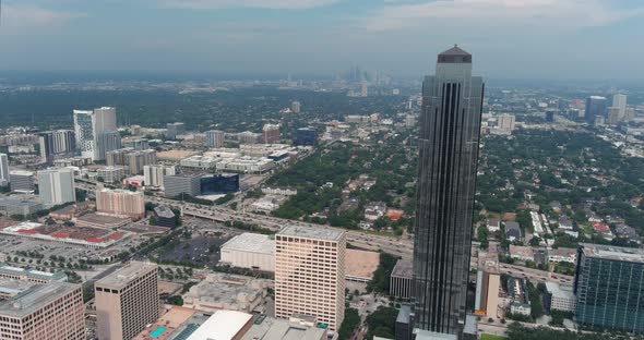 Aerial view of the Houston Galleria Mall area in surrounding landscape