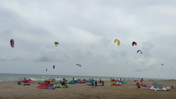 Kite Surfers Enjoying the Wind and Waves