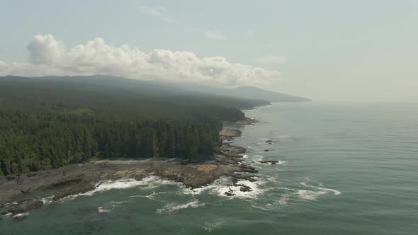 Beautiful Aerial Landscape View of the Rocky Pacific Ocean Coast in the Southern Vancouver Island du