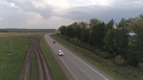 Aerial view of the white wedding car 02