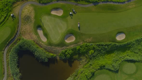 Top Down Aerial Tilt Up of a Golf Course in Long Island New York