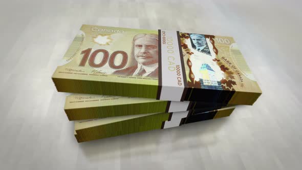 Canadian Dollar money banknote pile packs animation