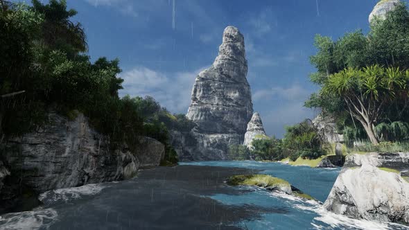 Waterfall on a deserted island
