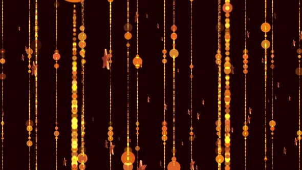 Animation of golden glowing stars and spots of light moving in hypnotic motion with light trails alt