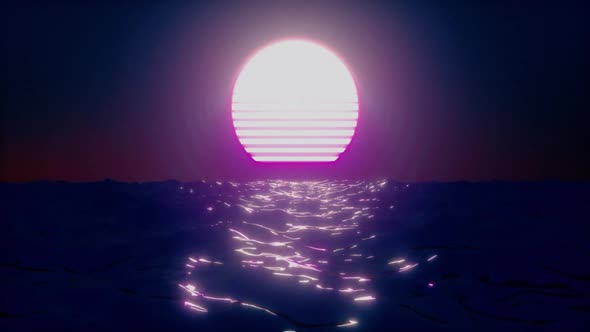 Retro Futuristic Sunset Animation Of Sunset And Sea In The Style Of The 80s HD