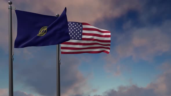 Evansville City Flag Waving Along With The National Flag Of The USA - 4K