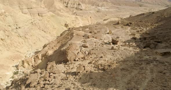 Panoramic aerial view of desert and mountain landscape, Negev, Israel.