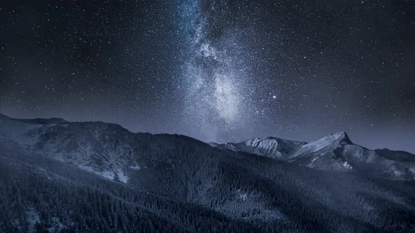 Timelapse of Tatra Mountains with milky way and falling stars