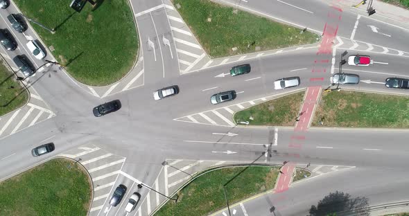 Aerial top down view of street traffic of the city center. Urban Landscape.