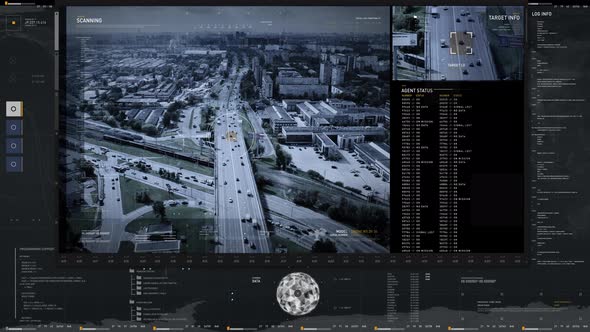 Hi-tech Spy Drone Interface Tracking Mission Target Vehicle On Modern City Road alt