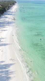 Vertical Video Boats in the Ocean Near the Coast of Zanzibar Tanzania