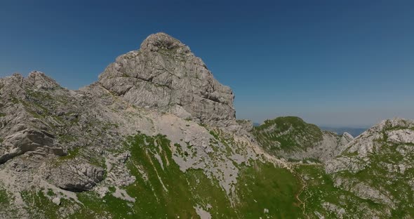 aerial view of climb to the mountain bobotov kuk peak