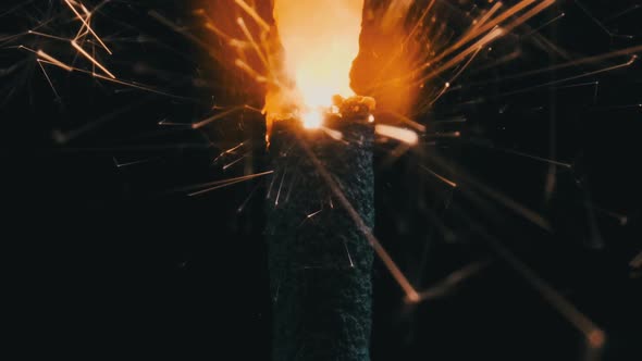 Sparkler on the Black Background in Slow Motion Macro Shot