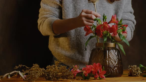 Florist Makes Flower Arrangement