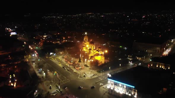 Aerial View of the Varna, Bulgaria City Center with Christmas Decoration