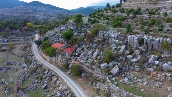 Scenic Panoramic View From Drone of Village in Mountain Valley