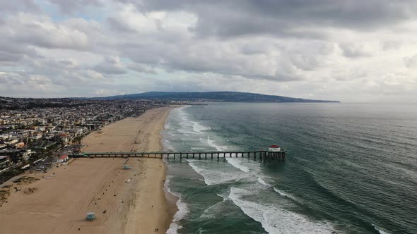 Drone View of the coastline showing Manhattan Beach, California