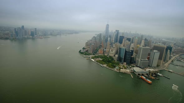 Aerial Wide View of Manhattan Financial District New York USA