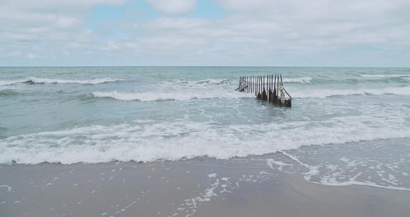 Breakwater of Larch Logs. Strengthening the Seashore To Keep the Sand on the Beach. Zelenogradsk