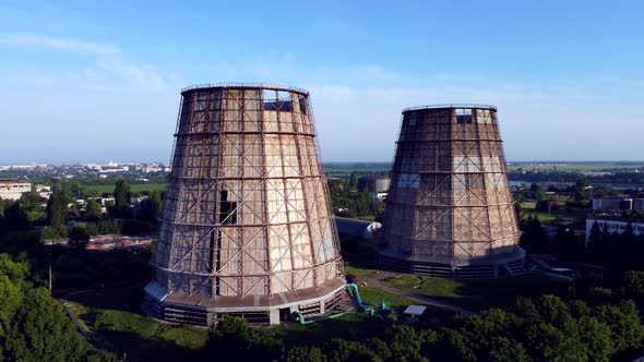 Aerial Drone View Flight Near Thermal Power Plant