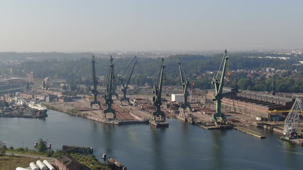 Aerial view of Gdansk shipyard, Poland, Europe