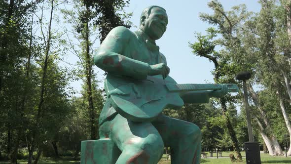 Shekvetili, Georgia - August 7 2020: Monument of B.B. King in Musicians Park - Slider shot