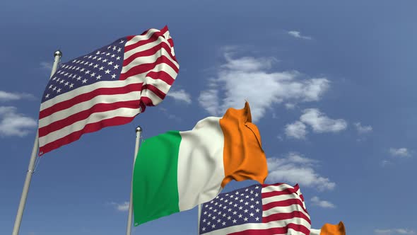 Flags of Ireland and the USA at International Meeting