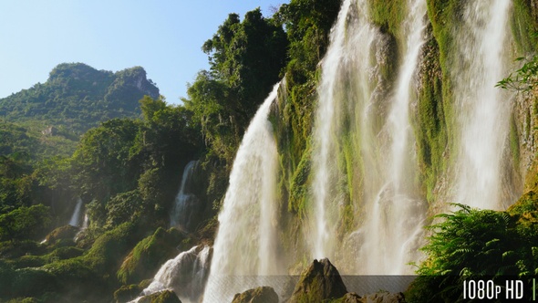 Picturesque Sunny Waterfall in Southeast Asia