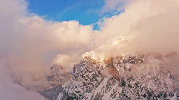 Flight Above Winter Mountains in Austria Hochschwab Mountains Near Green Lake